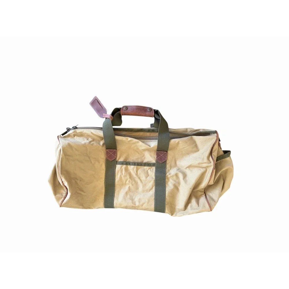 The North Face Leather Canvas Duffle Bag Tan Brown Vintage USA 29x18‎ Vtg